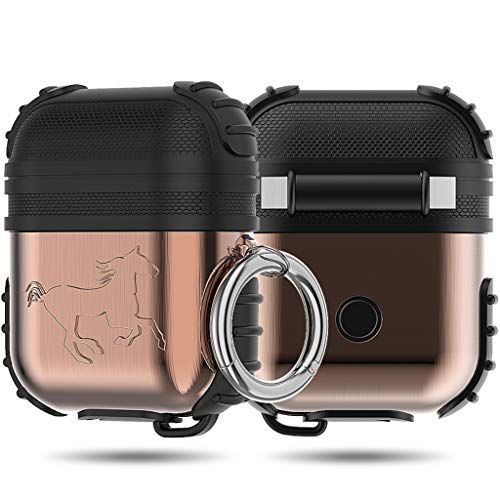 Metallic Design Heavy Duty with Silicone Cover Skin for Airpod Charging Case (Bronze Black)